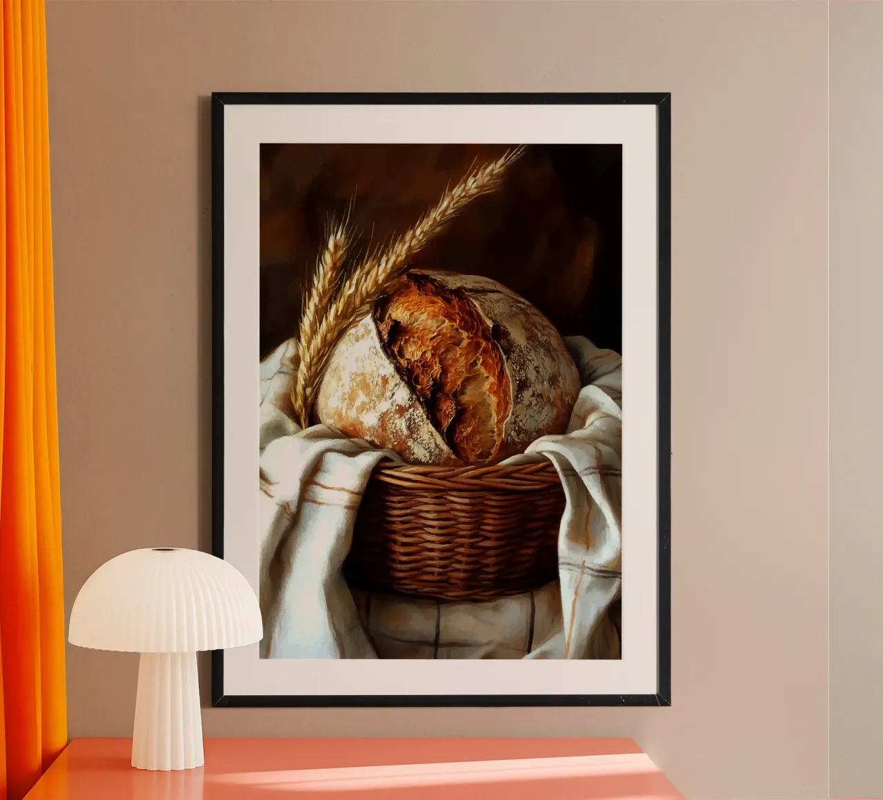 Pane fresco di fattoria in un cestino poster con telaio in legno da pixelbull - medieval art and more
