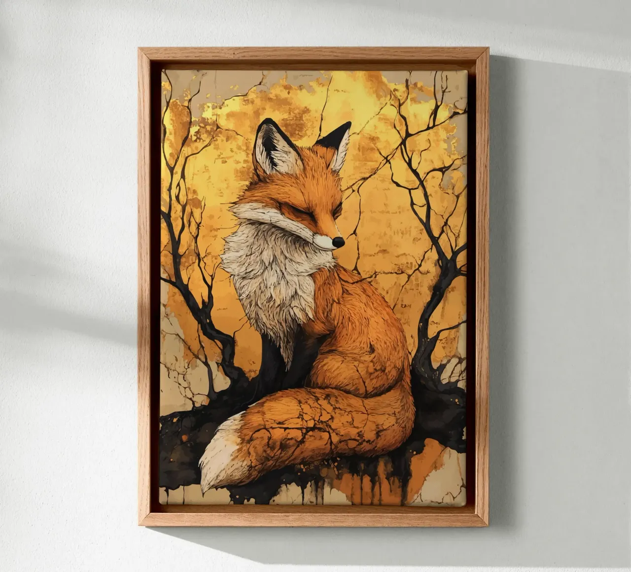 Volpe in autunno dorato tela con Cornice a cassetta da pixelbull - medieval art and more