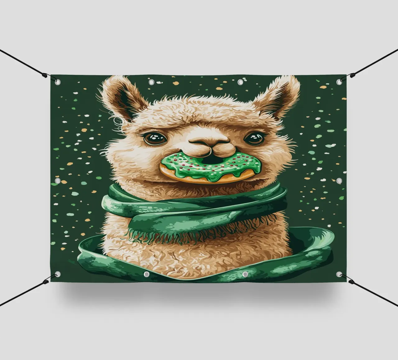 Lama con ciambella nella neve telo in pvc da pixelbull - medieval art and more