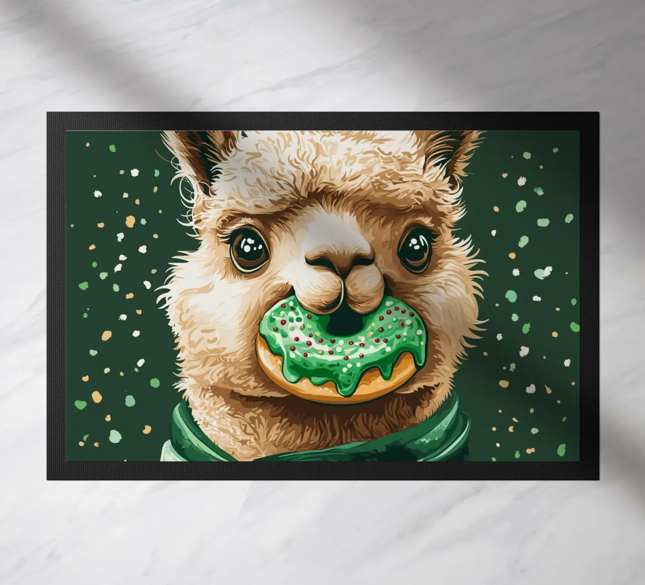 Lama con ciambella nella neve zerbino da pixelbull - medieval art and more