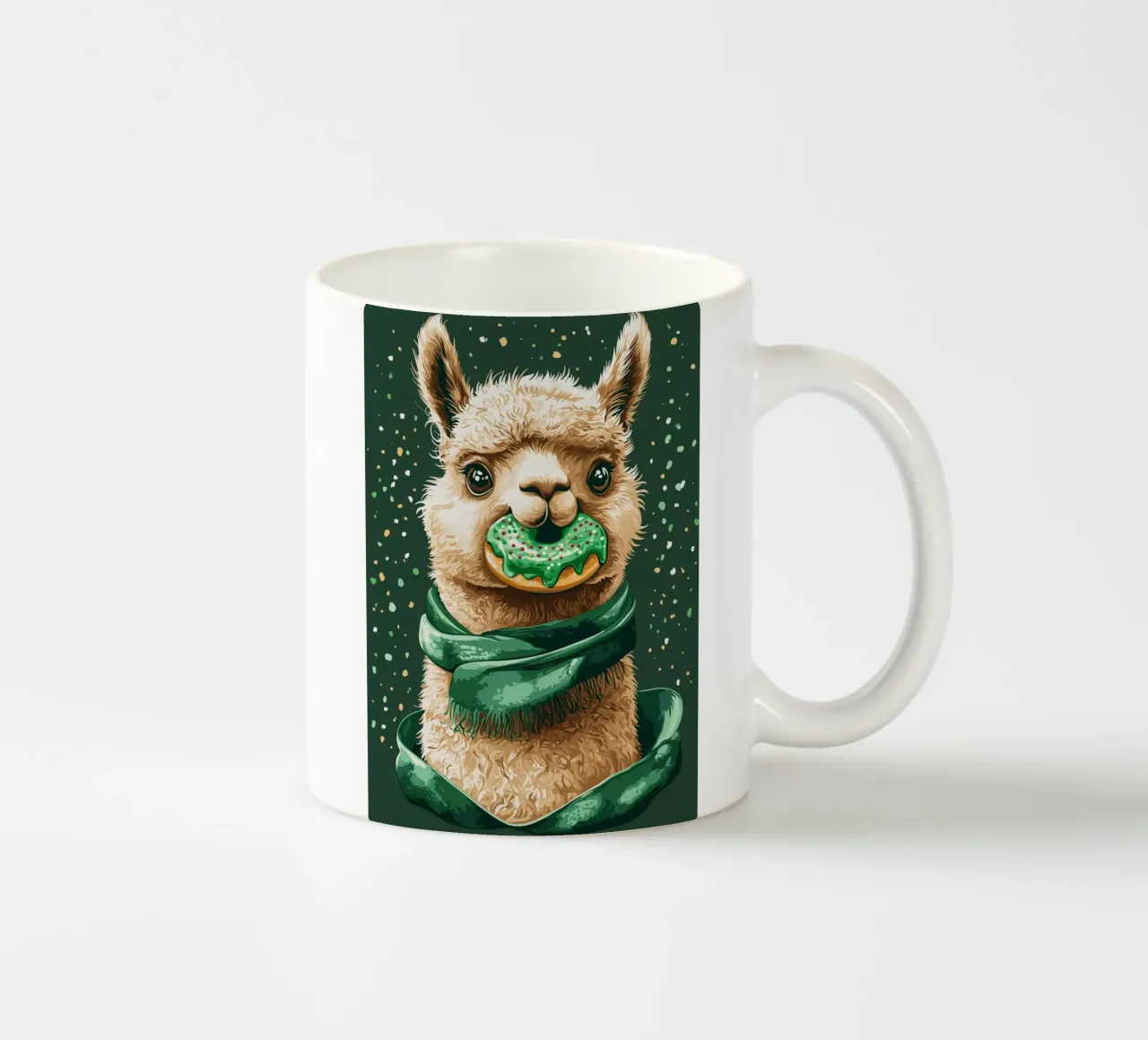 Lama con ciambella nella neve tazza in ceramica da pixelbull - medieval art and more