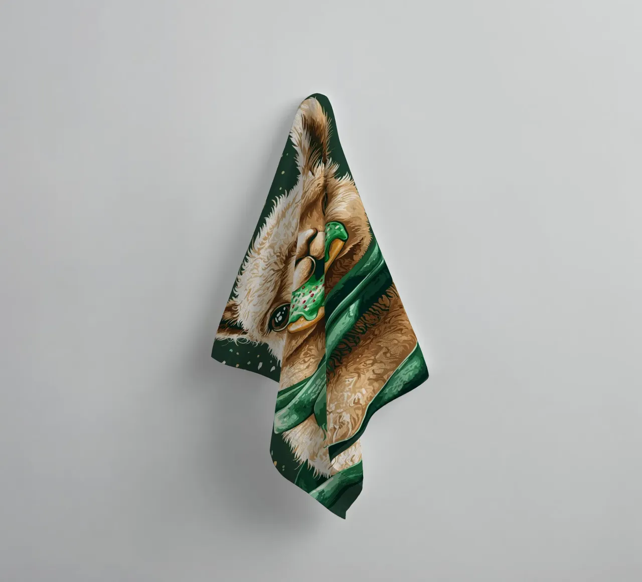 Llama with donut in the snow towel by pixelbull - medieval art and more