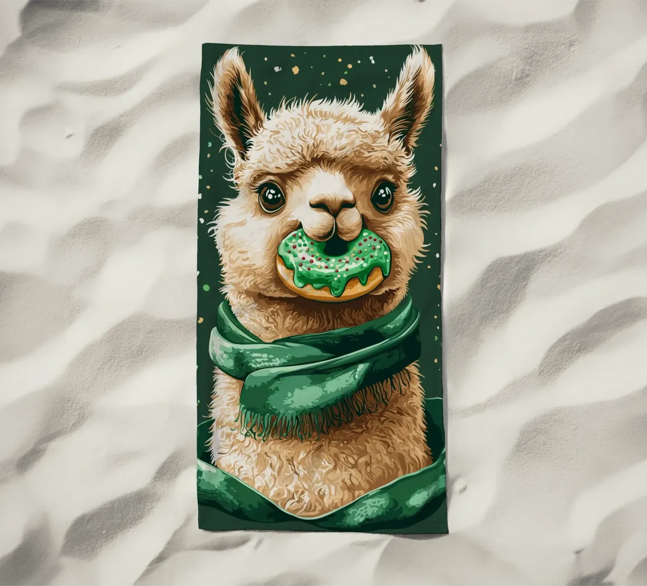 Lama con ciambella nella neve telo mare da pixelbull - medieval art and more