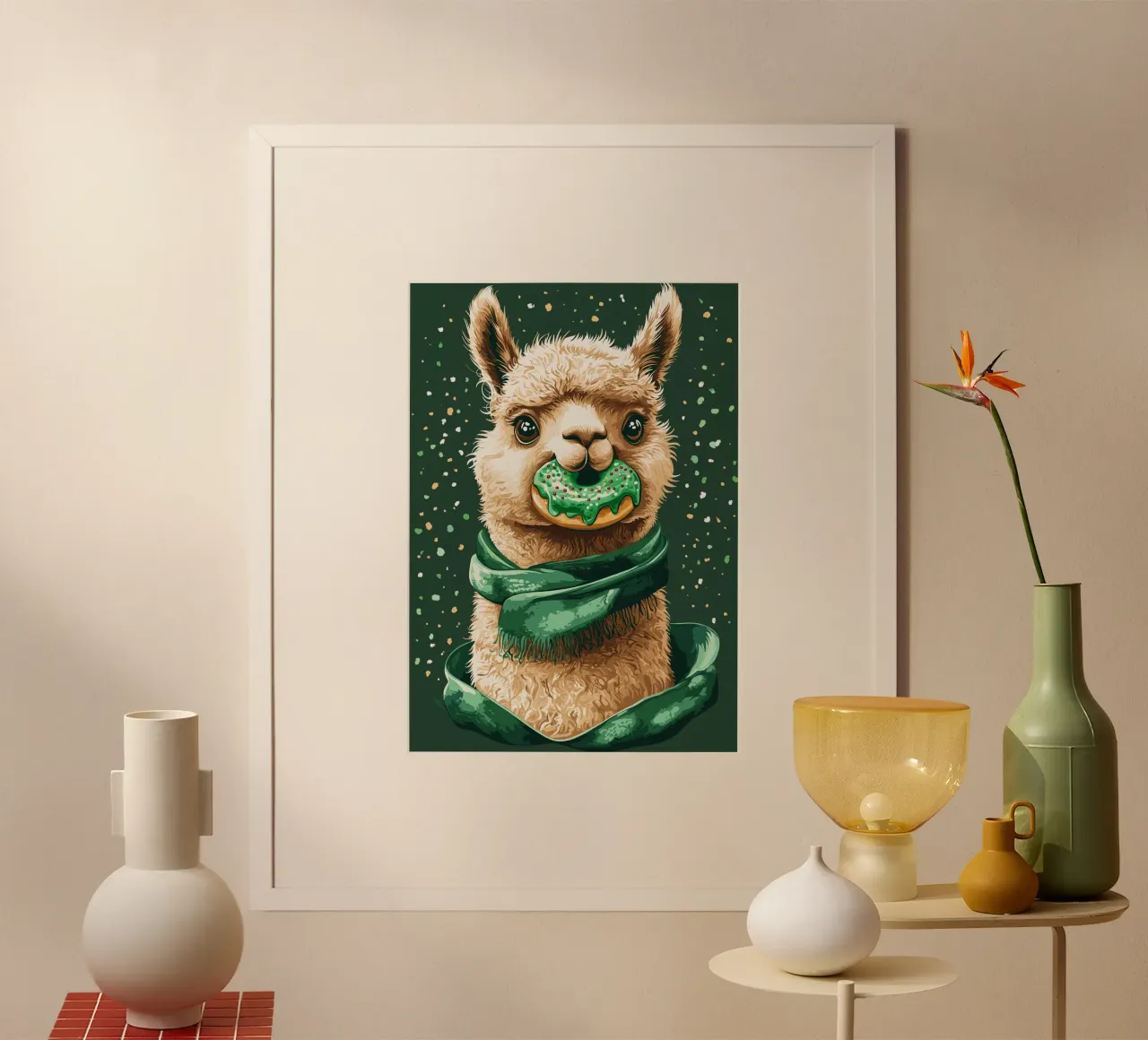 Llama with donut in the snow poster by pixelbull - medieval art and more