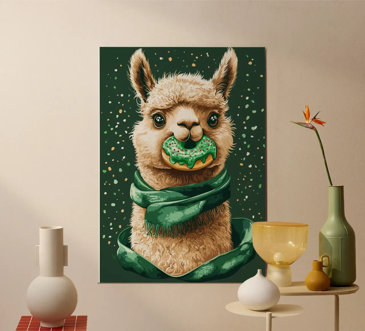 Llama with donut in the snow poster by pixelbull - medieval art and more