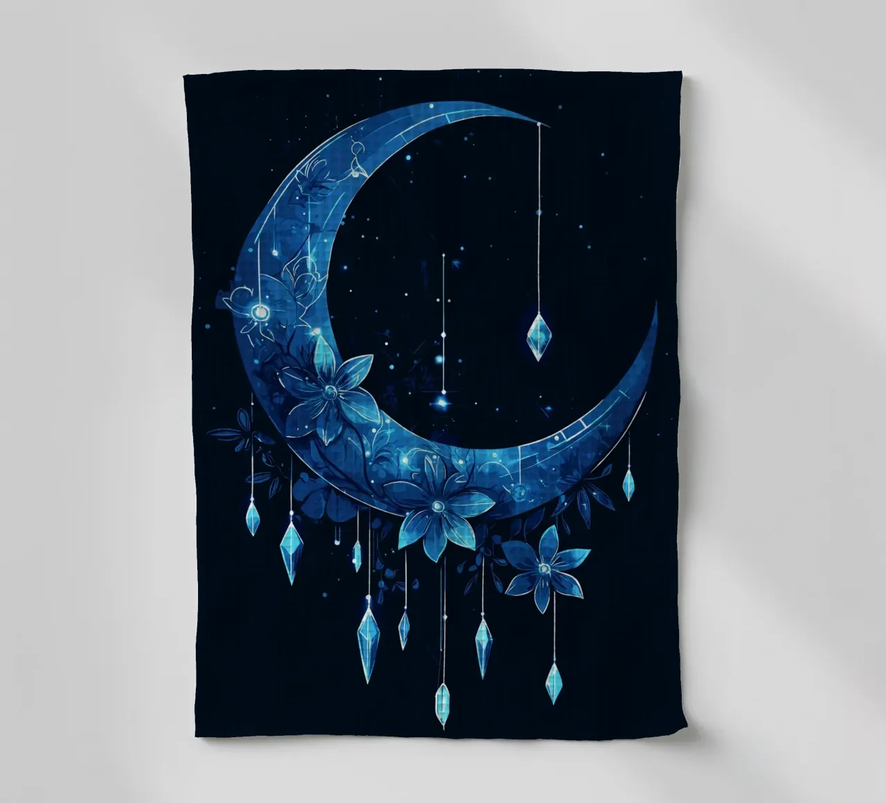 Lune bleue avec fleurs de cristal torchon de pixelbull - medieval art and more