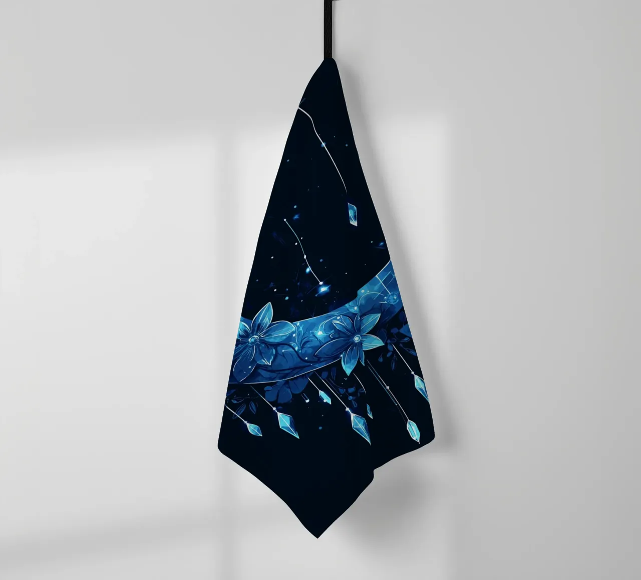 Lune bleue avec fleurs de cristal torchon de pixelbull - medieval art and more