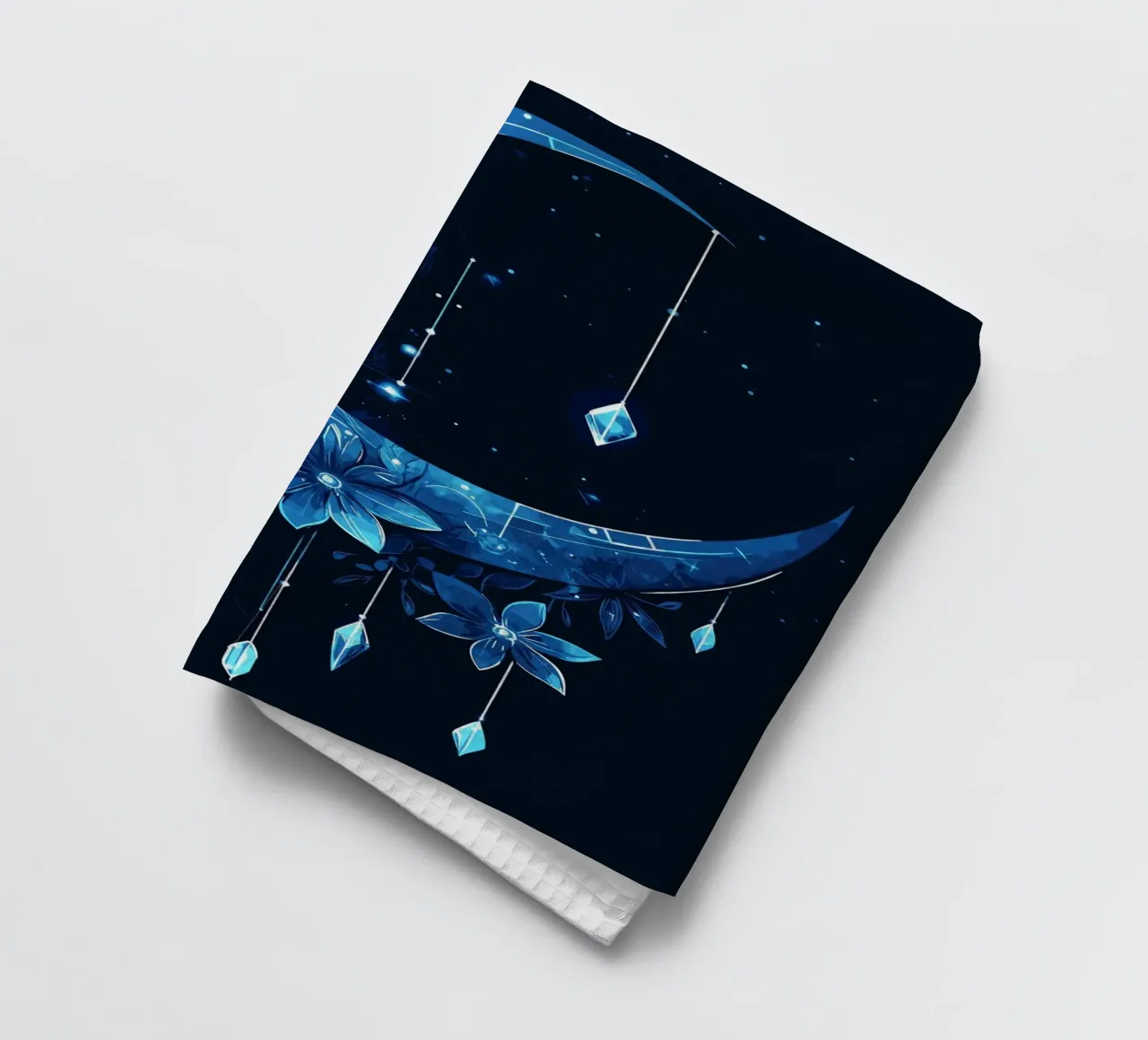 Lune bleue avec fleurs de cristal torchon de pixelbull - medieval art and more
