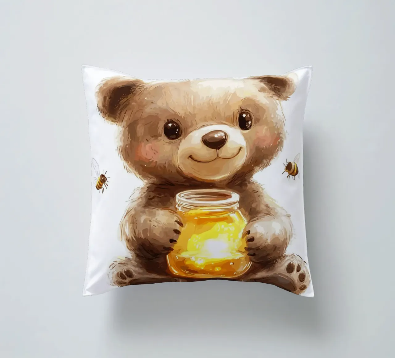 Orso del miele con le amiche api cuscino da pixelbull - medieval art and more