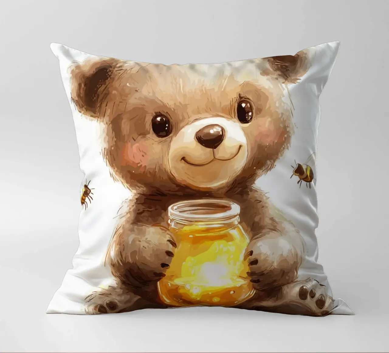Orso del miele con le amiche api cuscino da pixelbull - medieval art and more