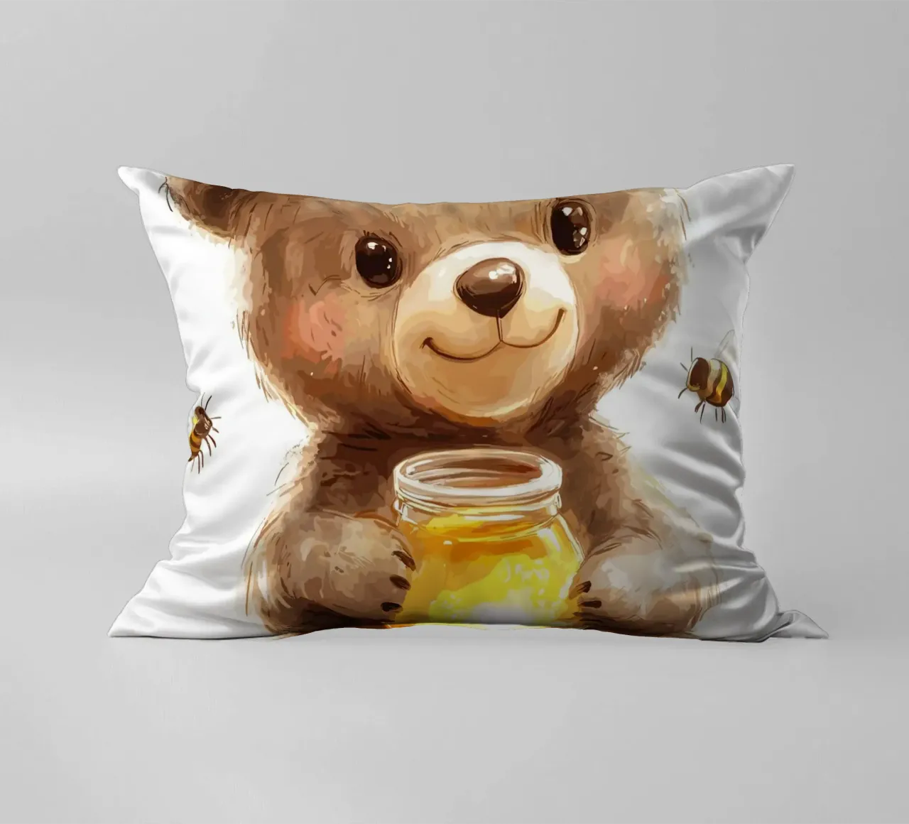 Orso del miele con le amiche api cuscino da pixelbull - medieval art and more