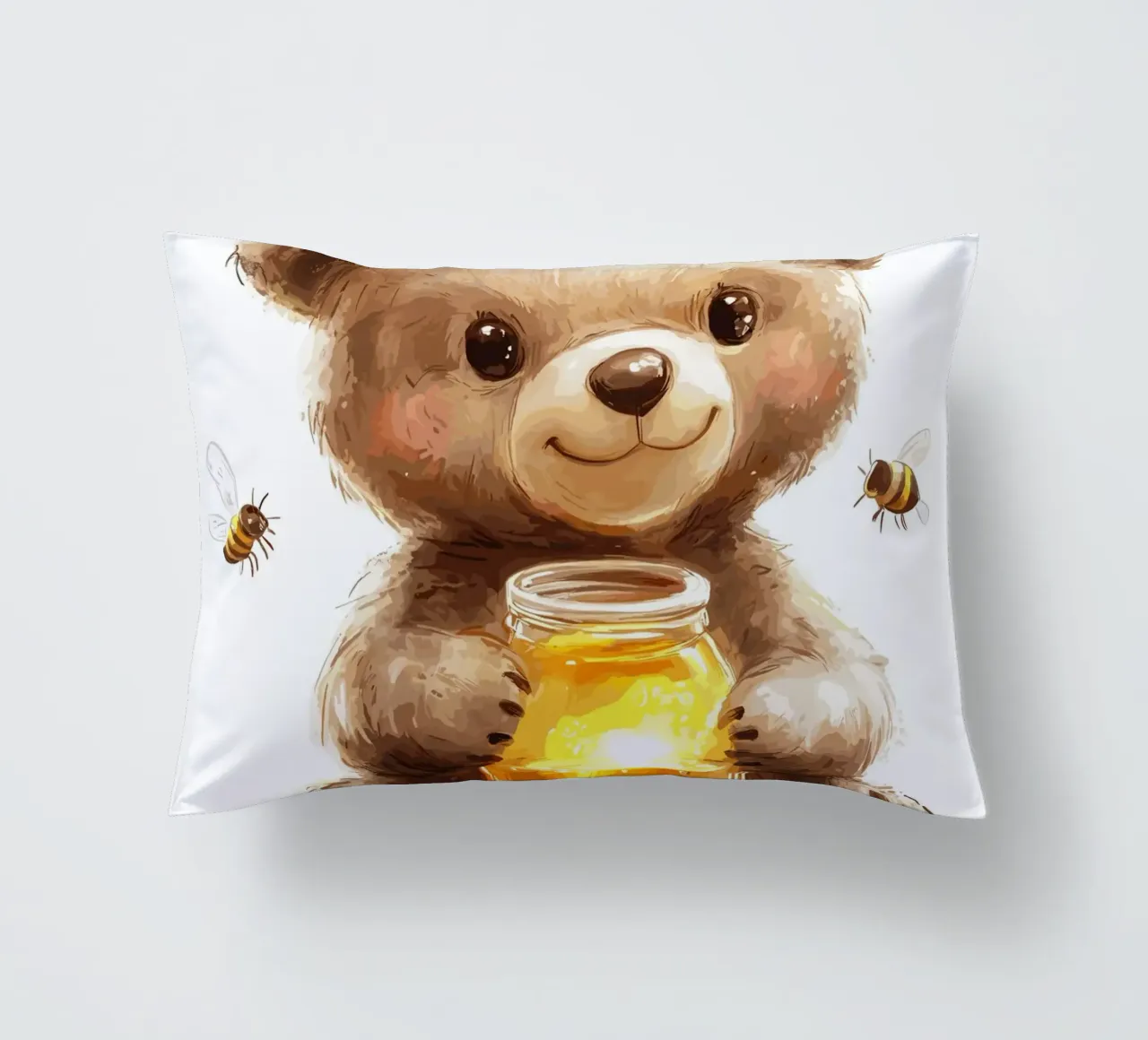 Orso del miele con le amiche api cuscino da pixelbull - medieval art and more