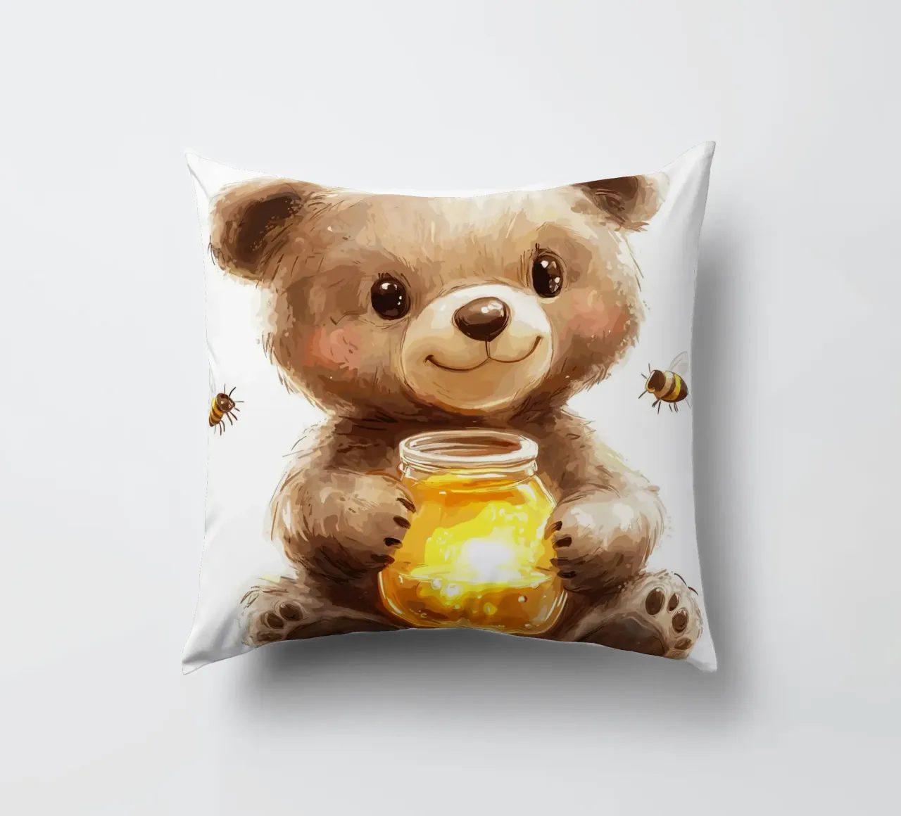 Orso del miele con le amiche api cuscino da pixelbull - medieval art and more