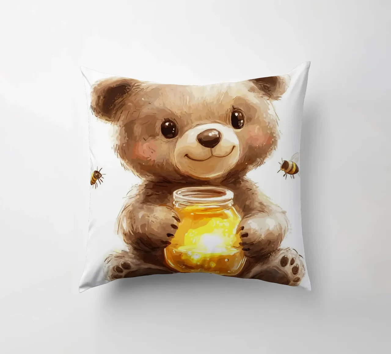 Orso del miele con le amiche api cuscino da pixelbull - medieval art and more