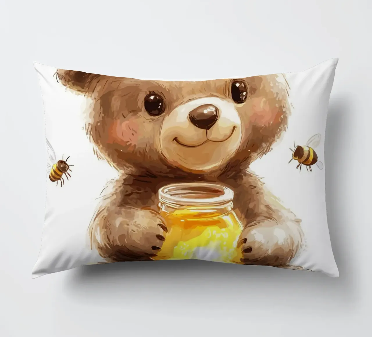 Orso del miele con le amiche api cuscino da pixelbull - medieval art and more
