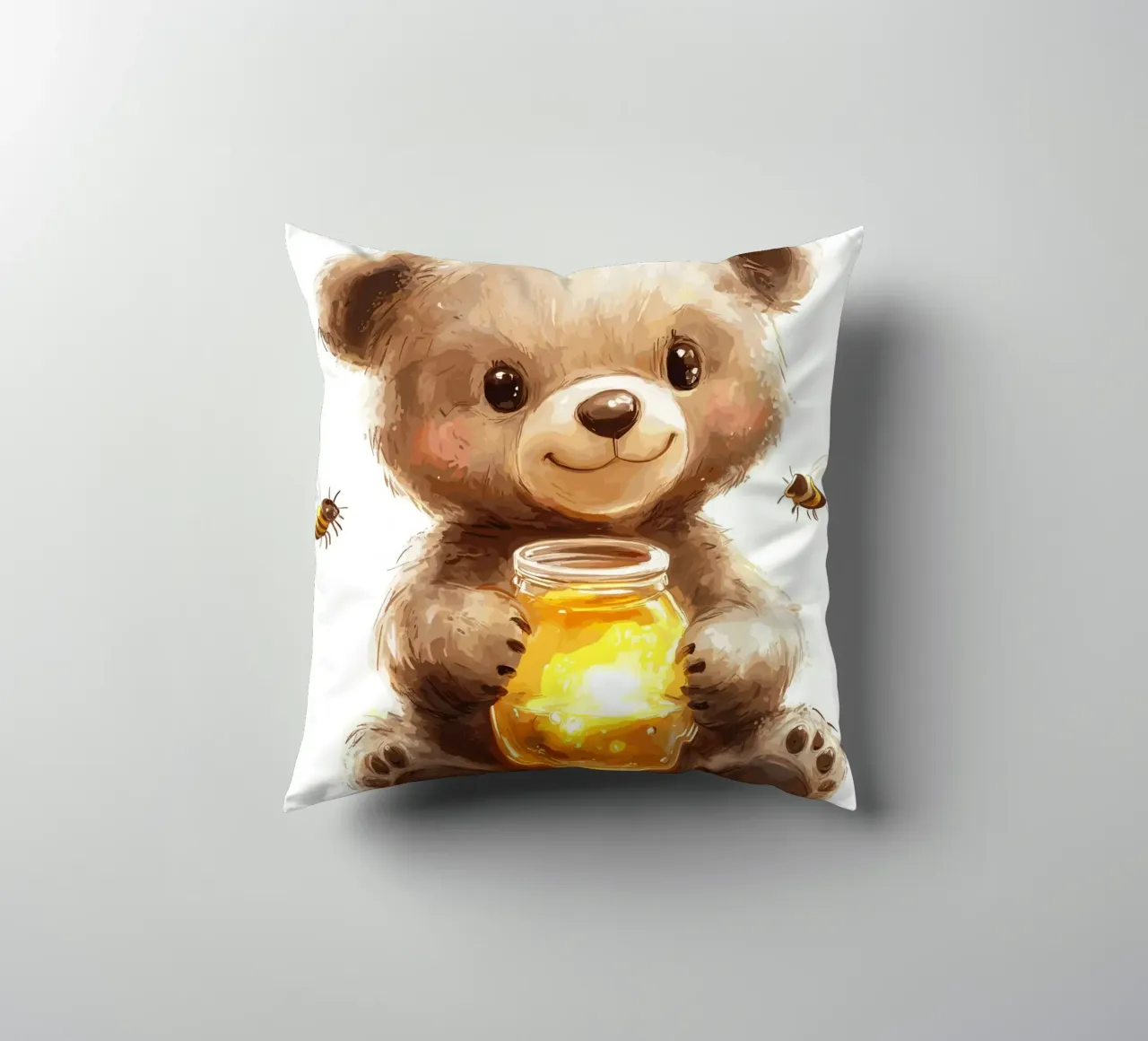 Orso del miele con le amiche api cuscino da pixelbull - medieval art and more