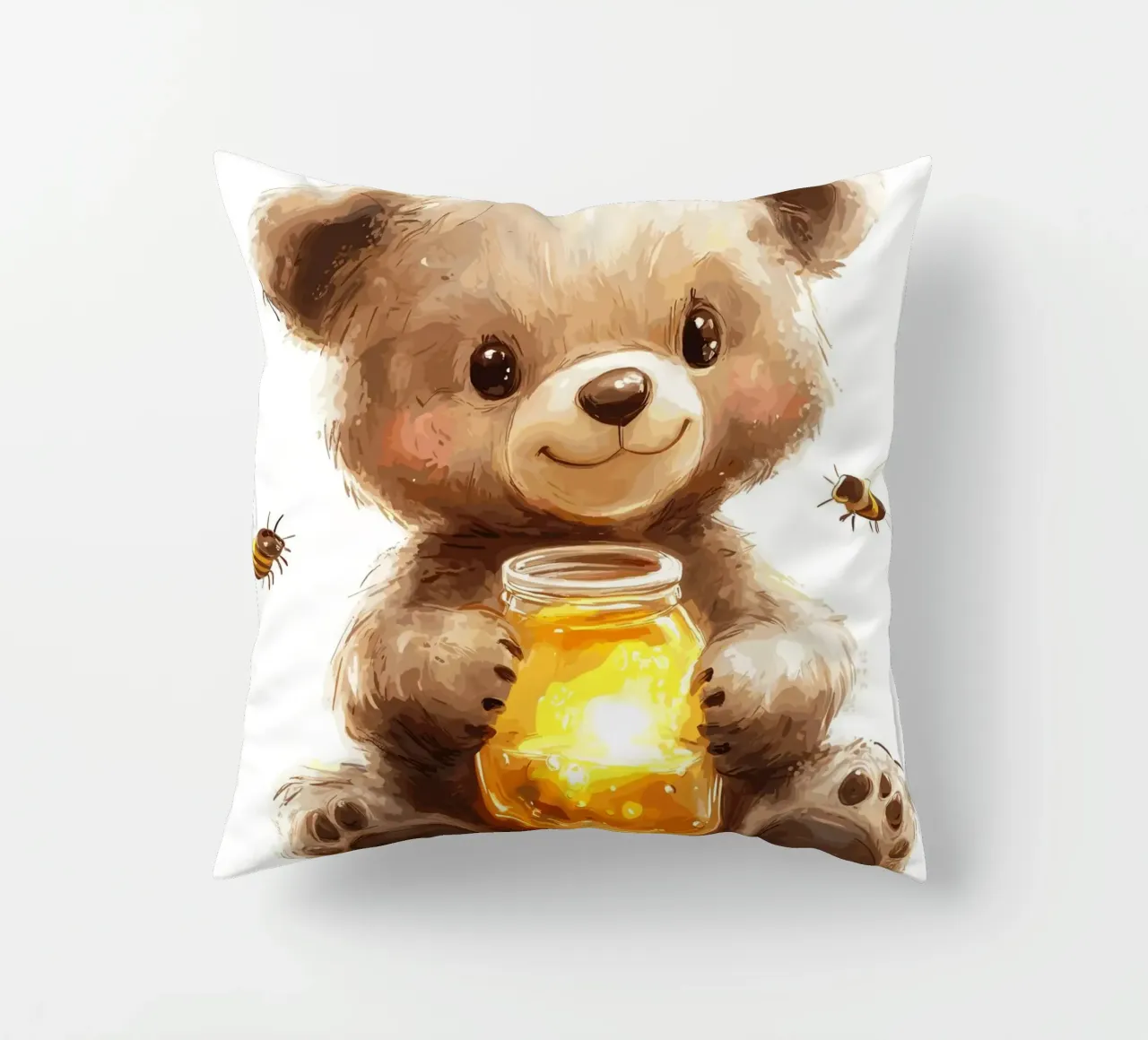 Orso del miele con le amiche api cuscino da pixelbull - medieval art and more