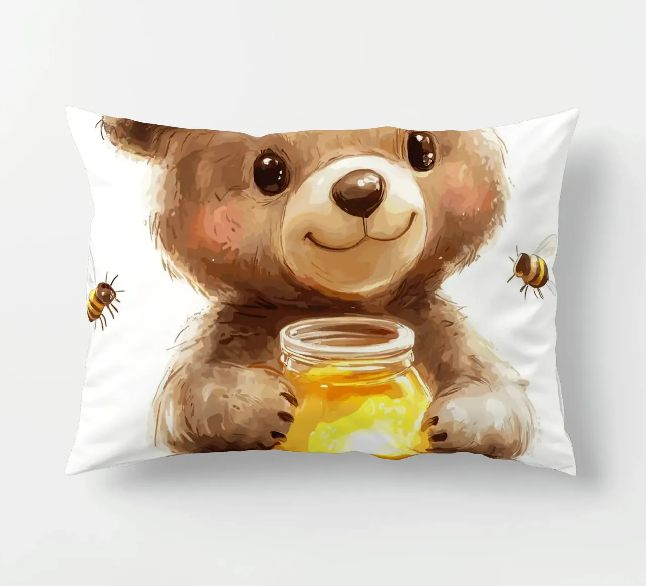 Orso del miele con le amiche api cuscino da pixelbull - medieval art and more