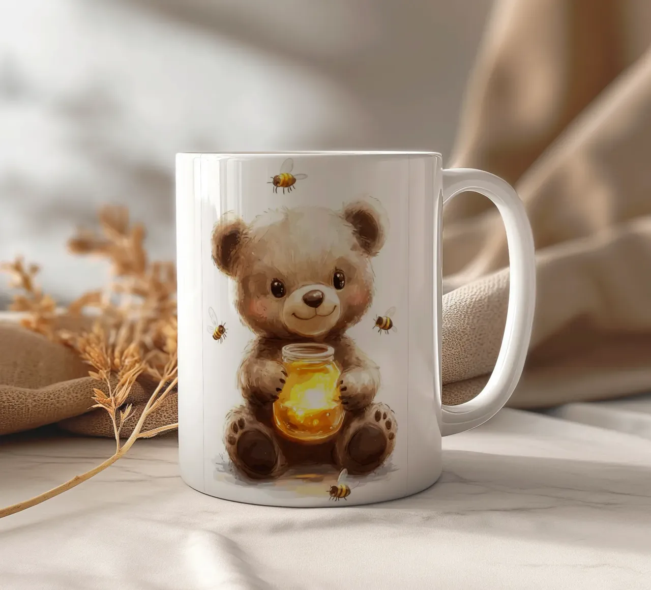 Orso del miele con le amiche api tazza in ceramica da pixelbull - medieval art and more