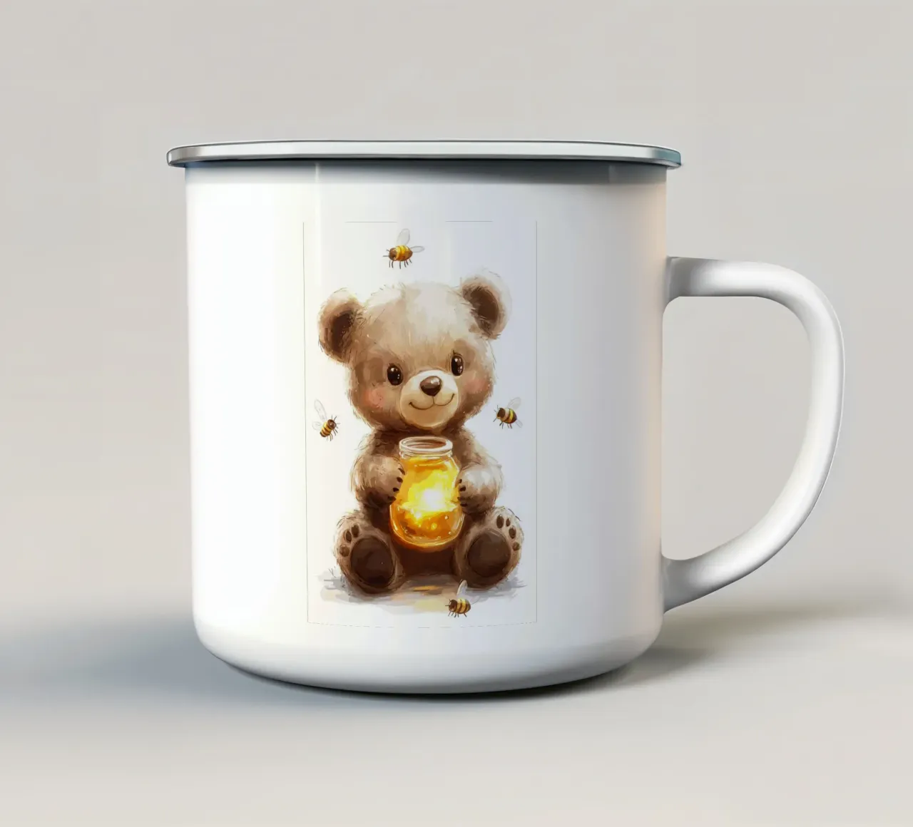 Orso del miele con le amiche api tazza in smalto da pixelbull - medieval art and more