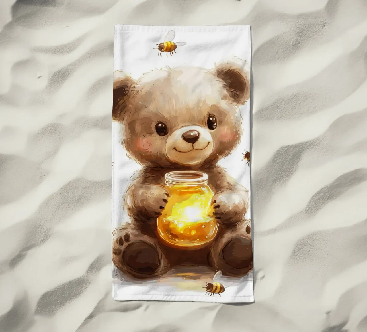 Orso del miele con le amiche api telo mare da pixelbull - medieval art and more