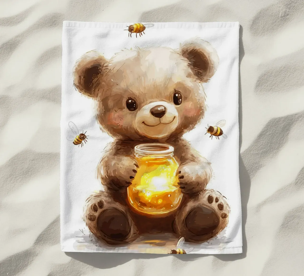 Orso del miele con le amiche api telo mare da pixelbull - medieval art and more