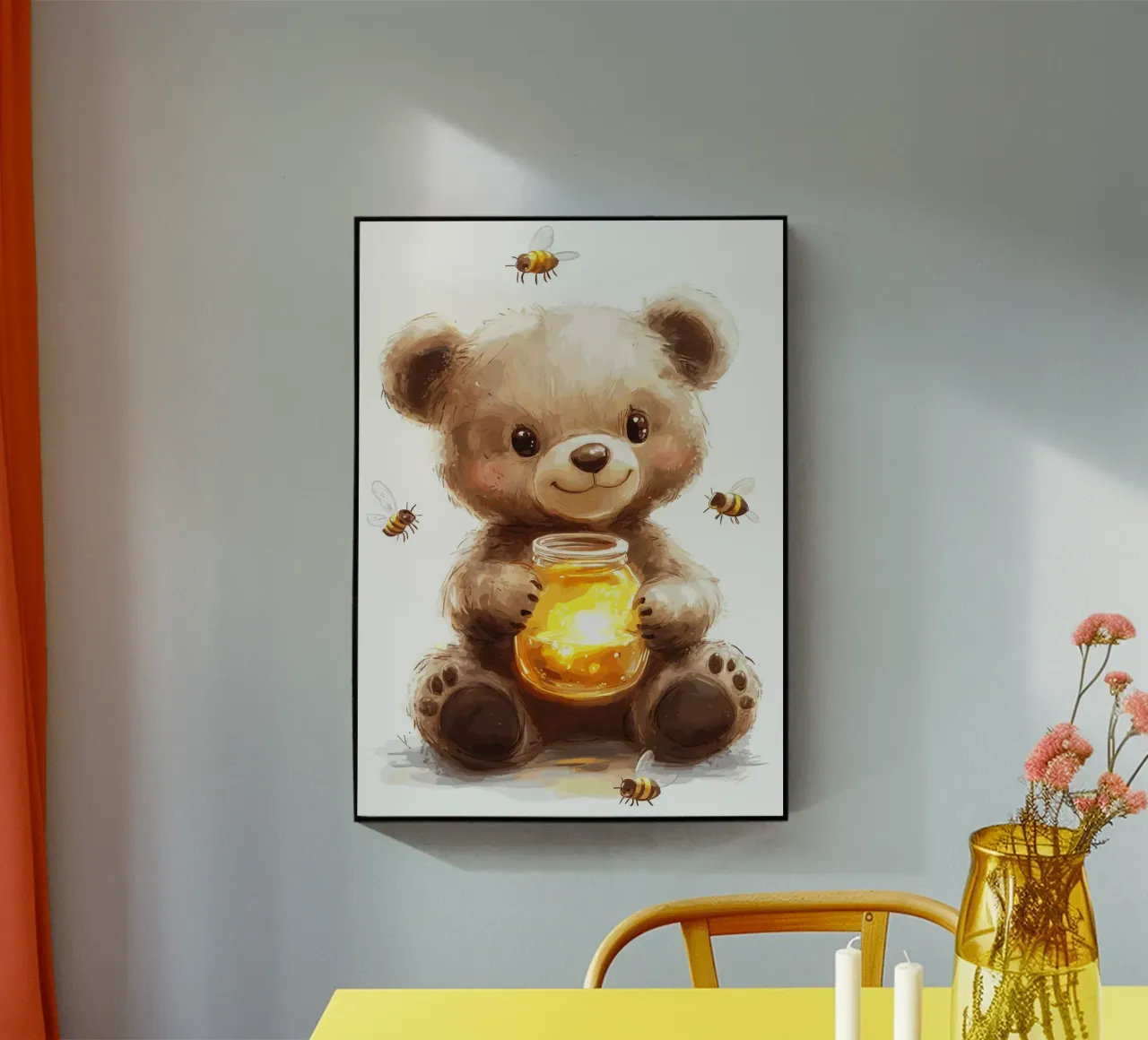 Orso del miele con le amiche api plexiglass da pixelbull - medieval art and more