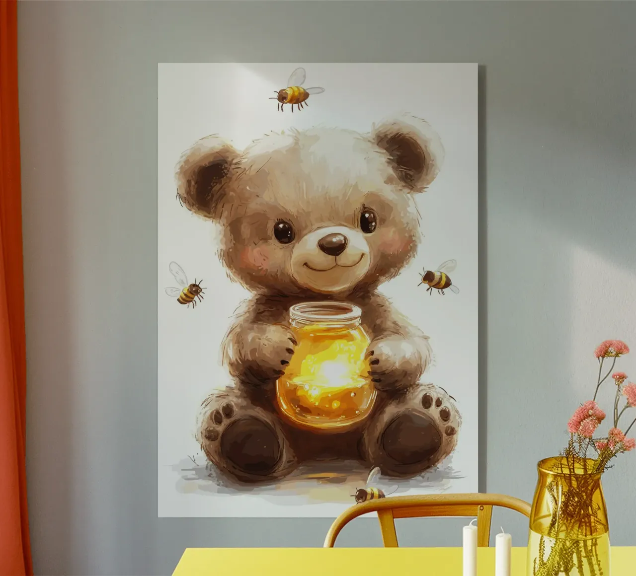 Orso del miele con le amiche api plexiglass da pixelbull - medieval art and more