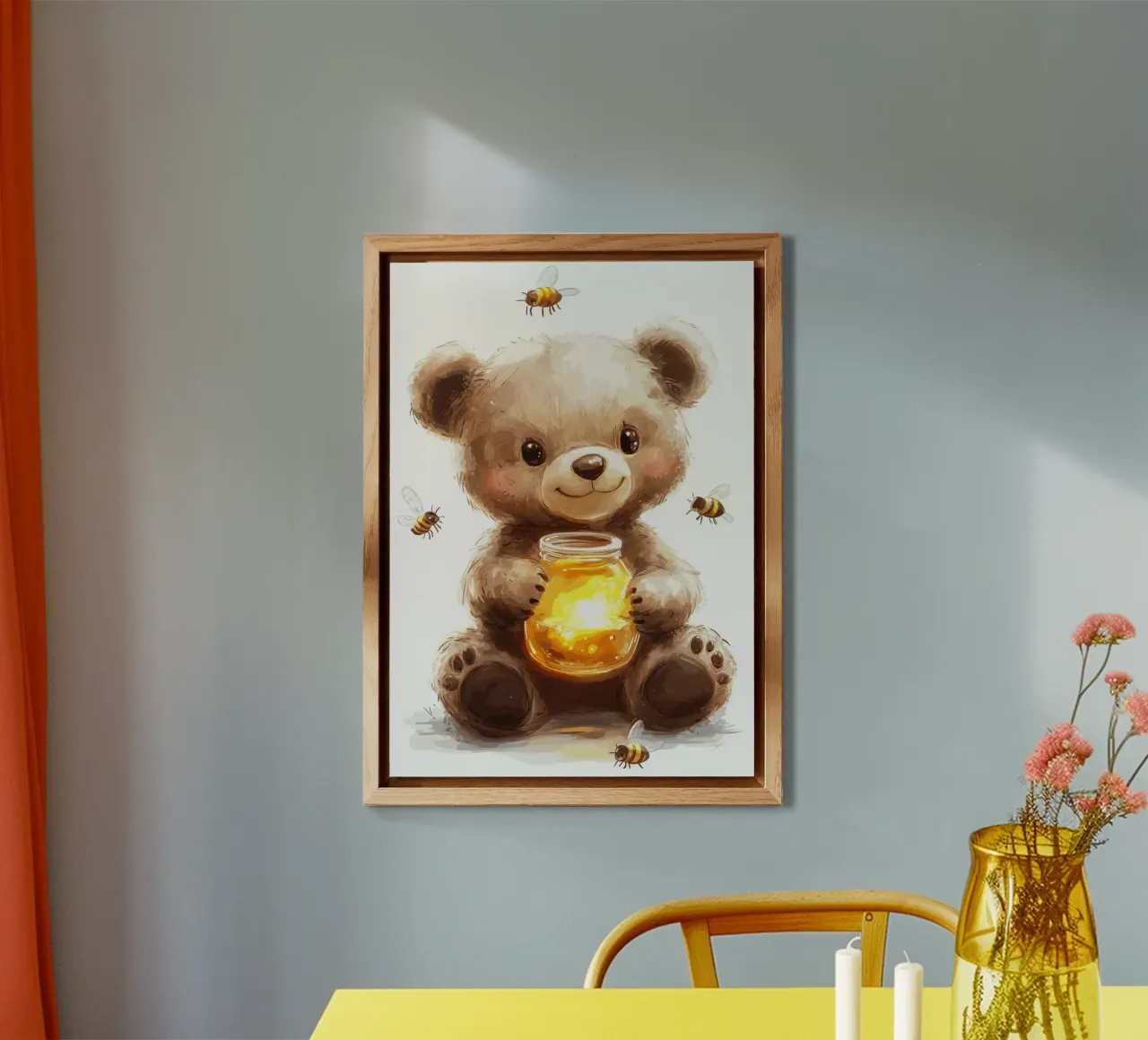 Orso del miele con le amiche api alluminio dibond da pixelbull - medieval art and more