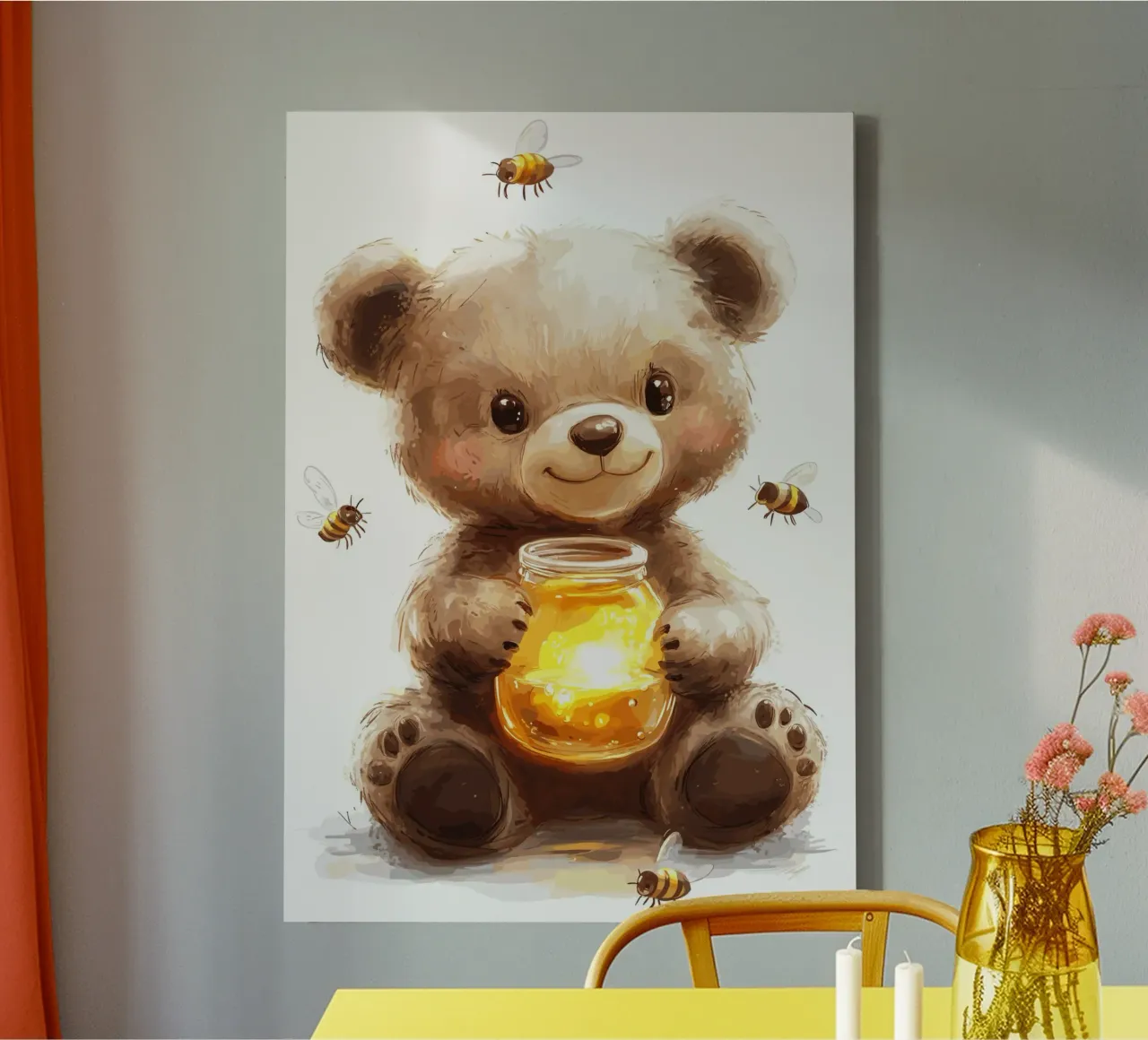Orso del miele con le amiche api tela con Cornice a cassetta da pixelbull - medieval art and more