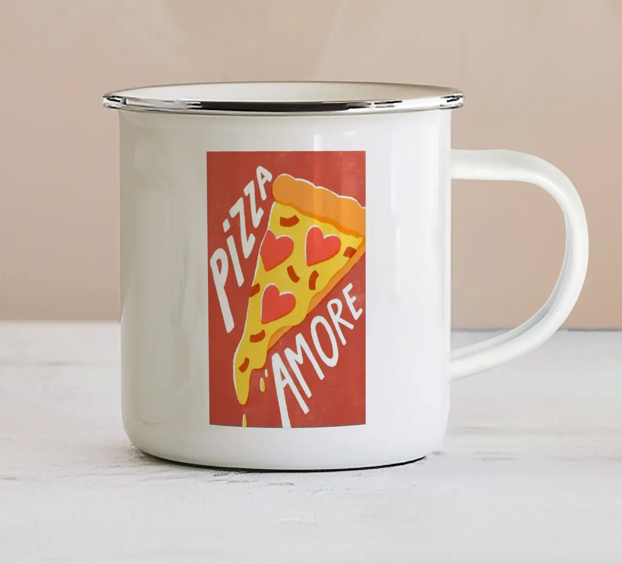 "PIZZA AMORE" tazza in smalto da Type & Tape