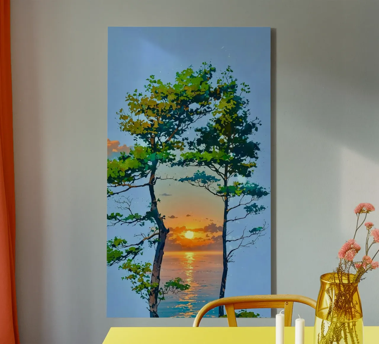 couple tree window canvas with Floater frame by throme