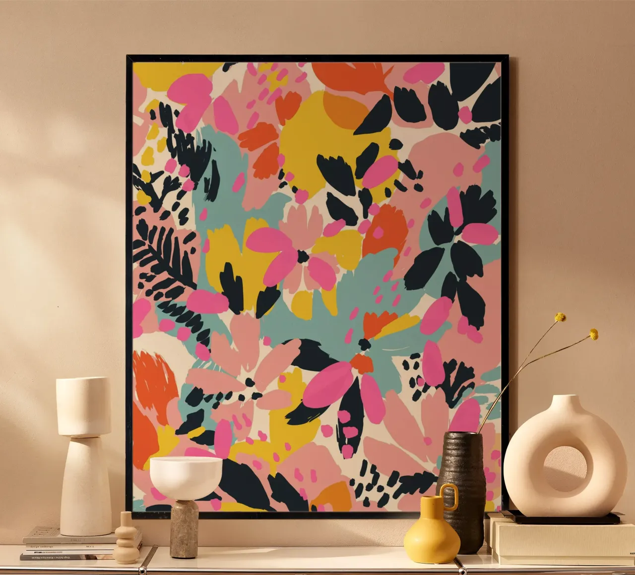 Summer Flowers No 2 poster con telaio in legno da treechild