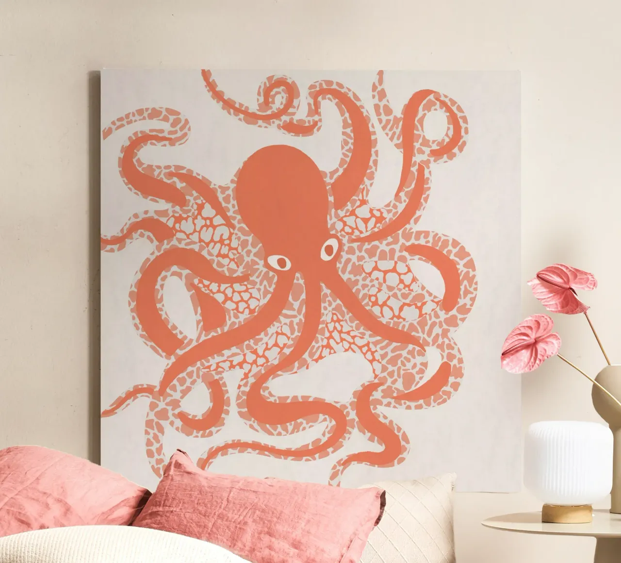 Coral Octopus canvas by Asha Designs