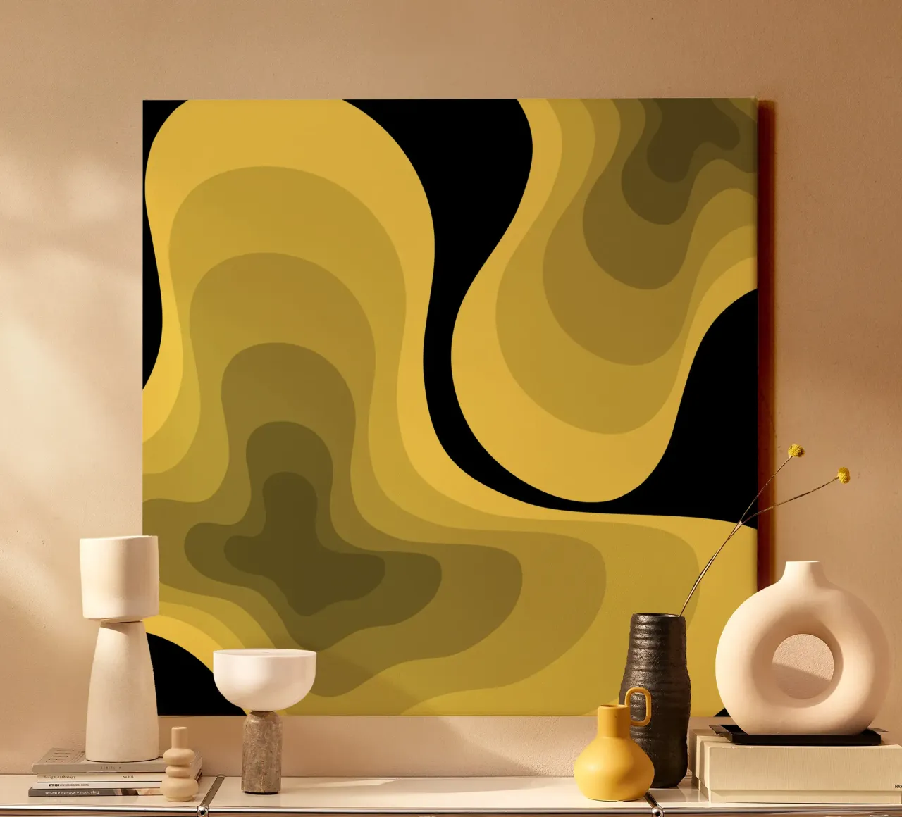 Geel perspectief canvas met Baklijst van Little Dean