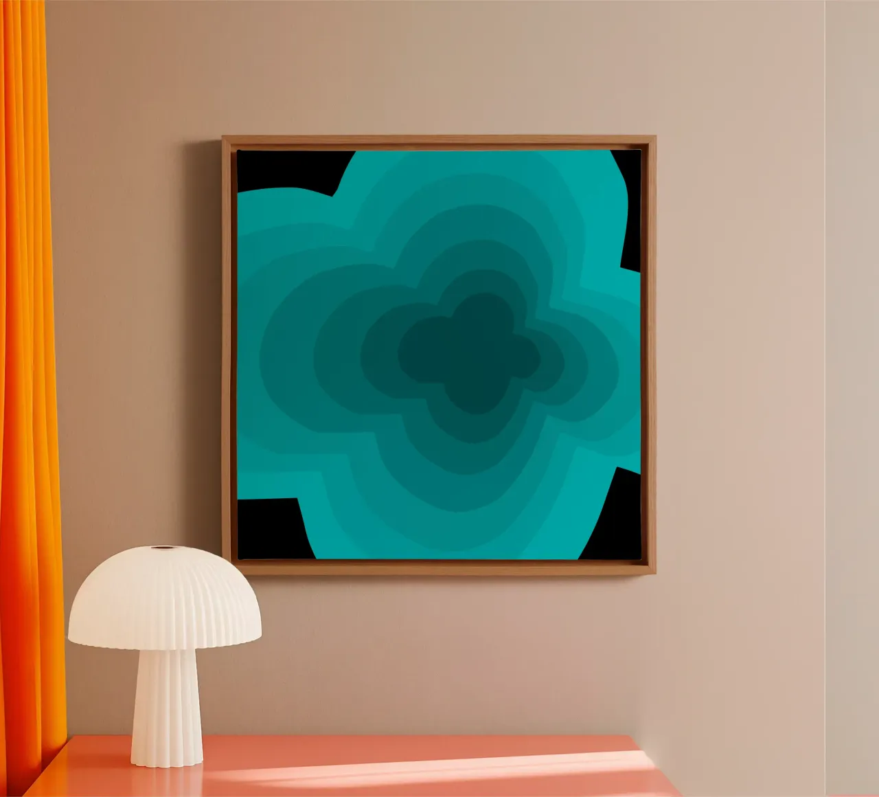 Turquoise perspective canvas with Floater frame by Little Dean