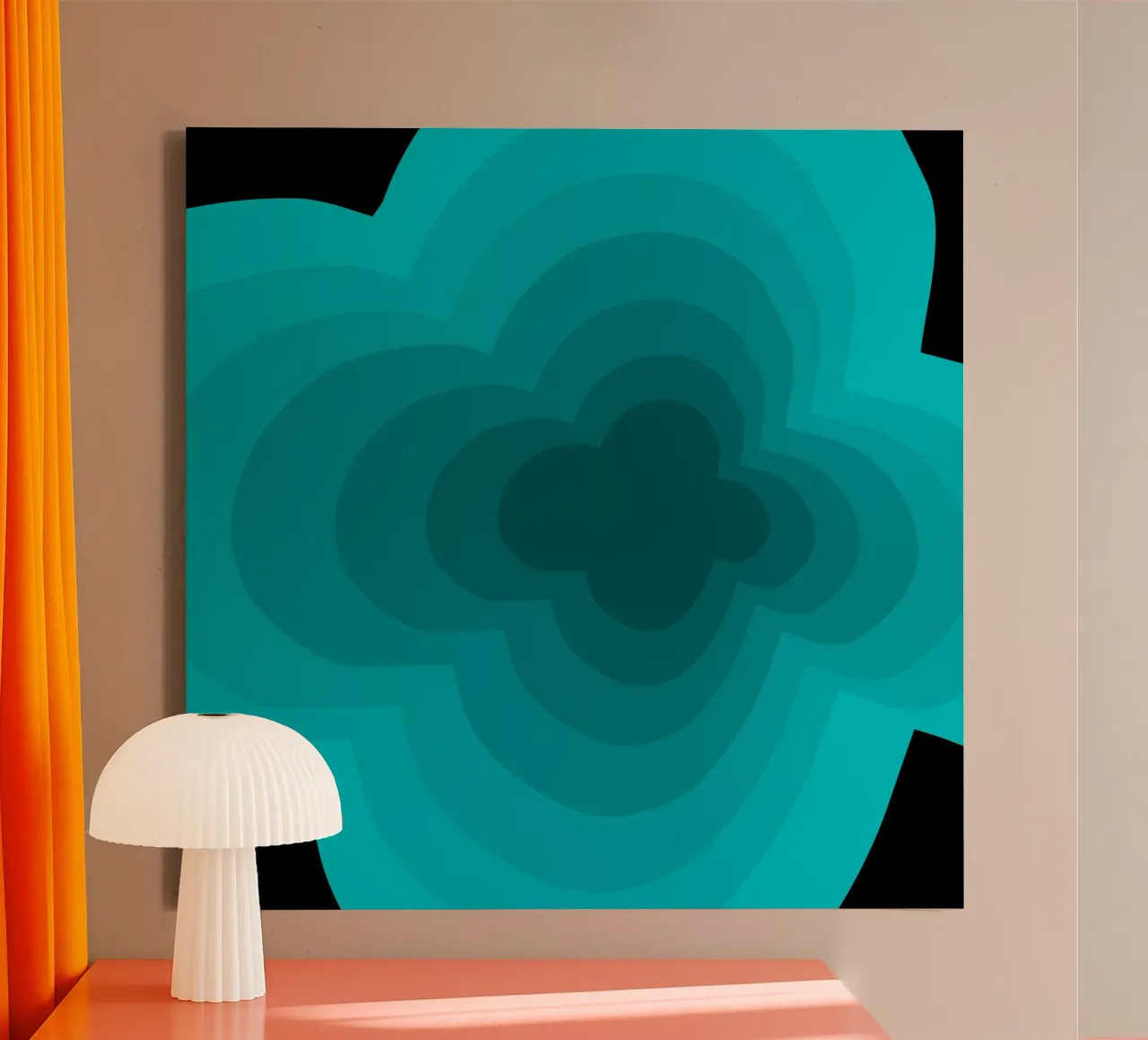 Turquoise perspective canvas with Floater frame by Little Dean