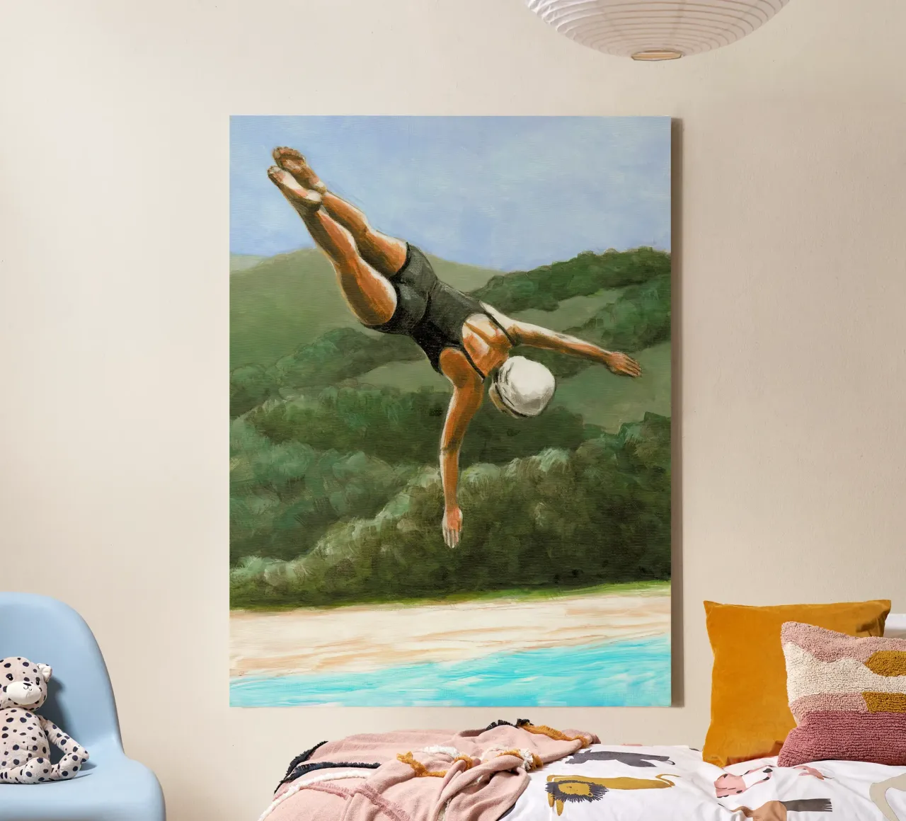 Tuffatore sopra il lago - Sarah Morrissette tela con Cornice a cassetta da Rachelwhell