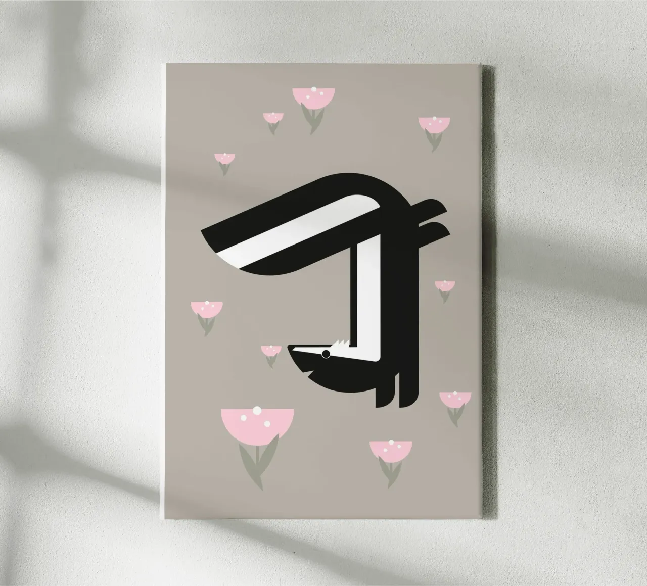 Happy Skunk in field of flowers canvas with Floater frame by Carolin Vonhoff
