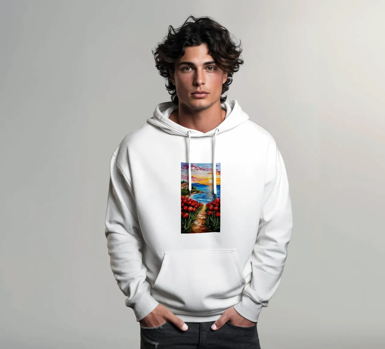 Tulips by the Sea felpa con cappuccio da mip of map