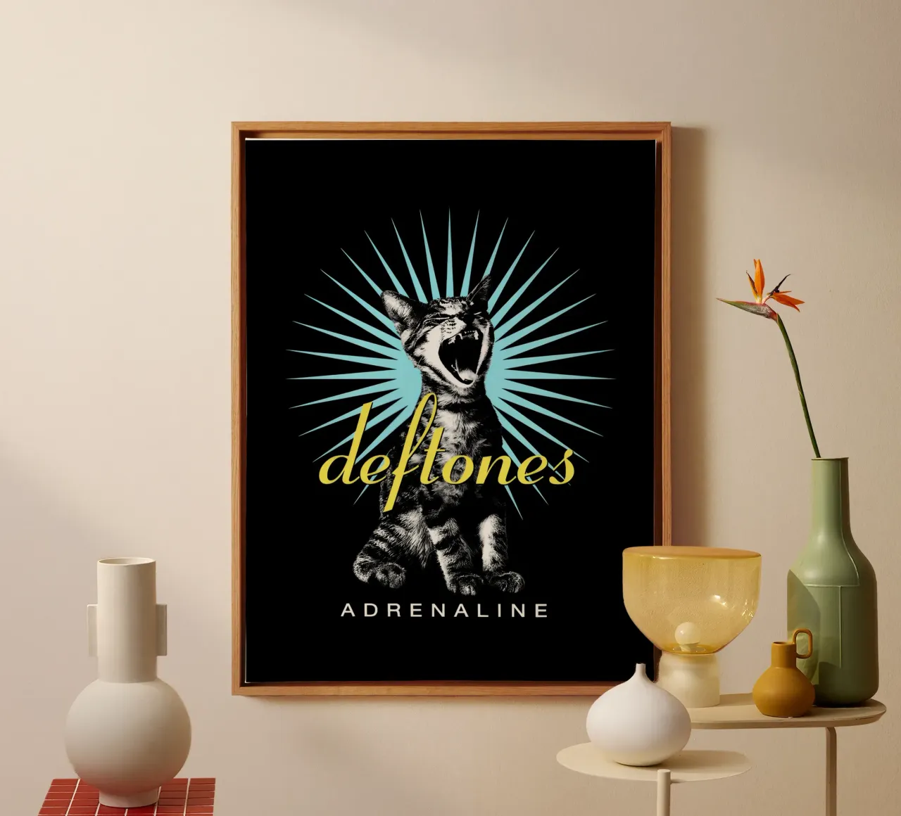 Deftones Screaming Cat Adrenaline canvas met Baklijst van Dardenden