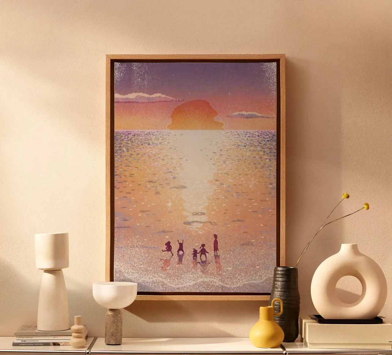 Children playing on the beach canvas met Baklijst van mip of map