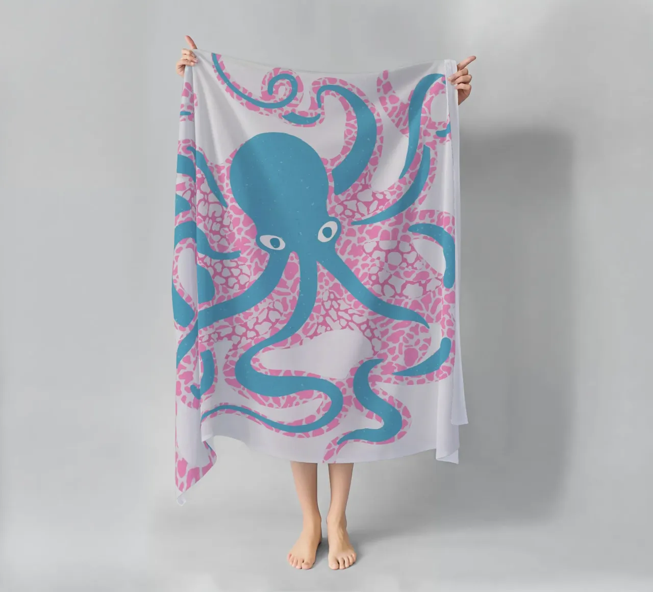Polpo sotto il mare - Rosa Blu telo mare da Asha Designs