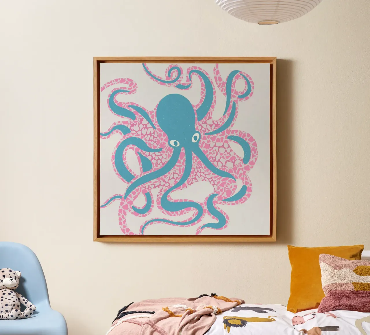 Polpo sotto il mare - Rosa Blu tela con Cornice a cassetta da Asha Designs