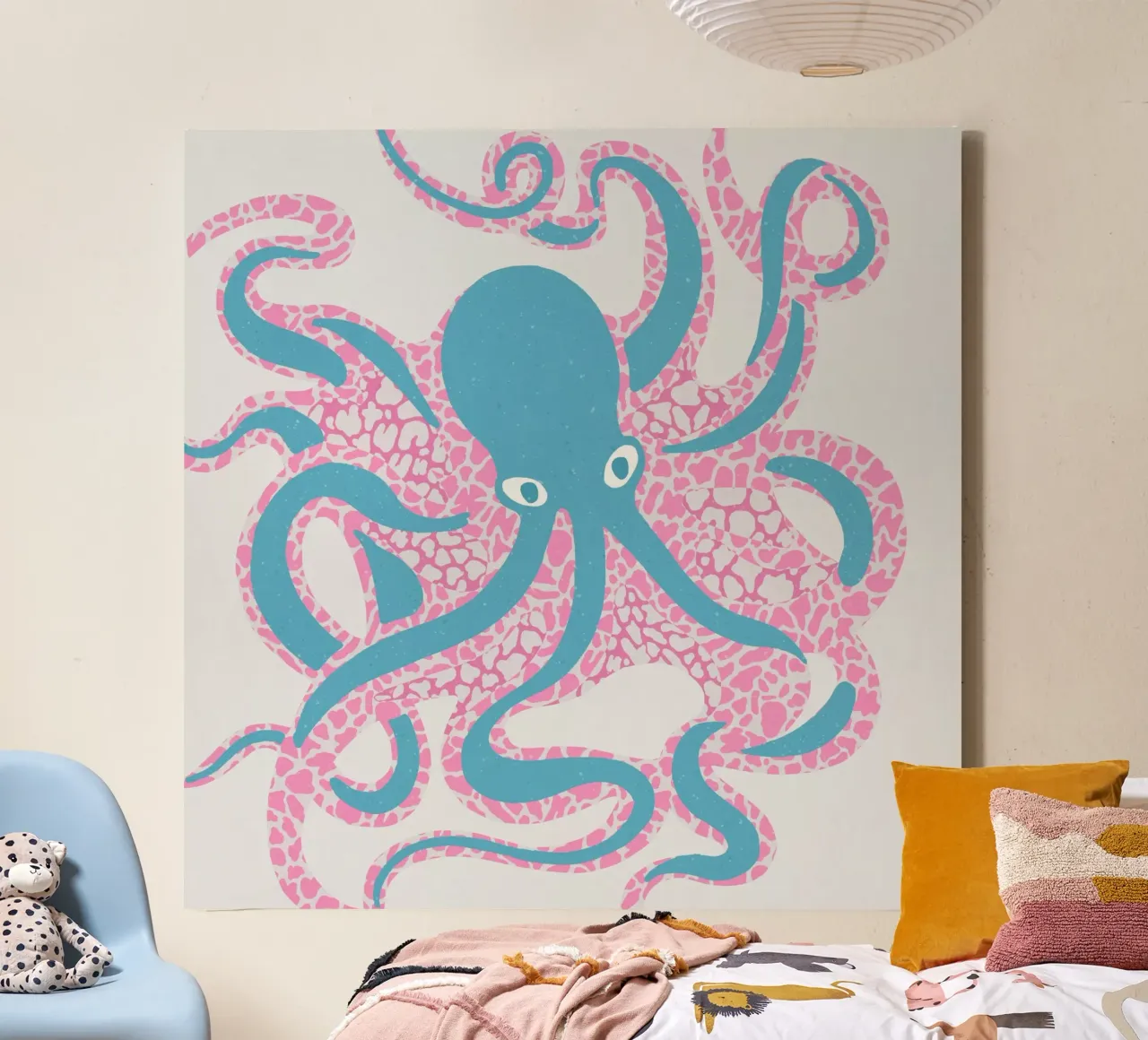 Polpo sotto il mare - Rosa Blu tela con Cornice a cassetta da Asha Designs