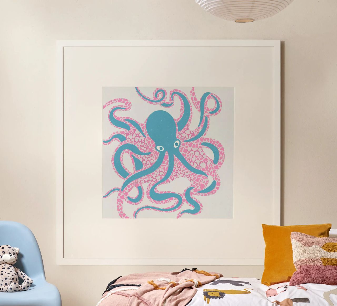 Poulpe sous la mer - Bleu rose poster de Asha Designs