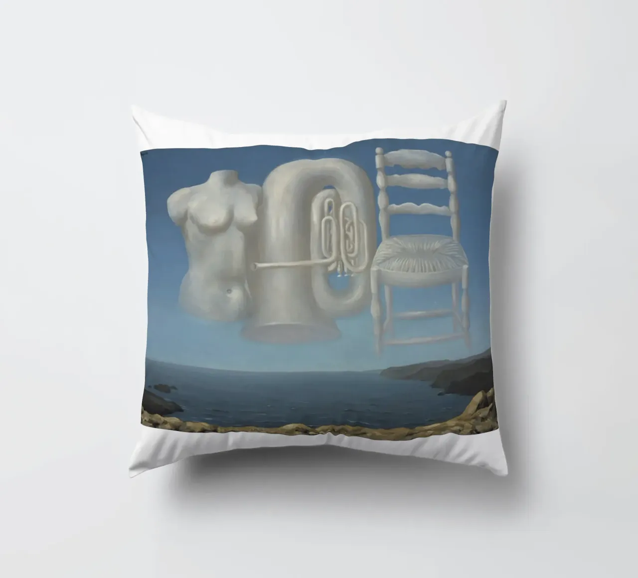 Le Temps Menaçant (Tempo minaccioso) di René Magritte cuscino da Corene Morar
