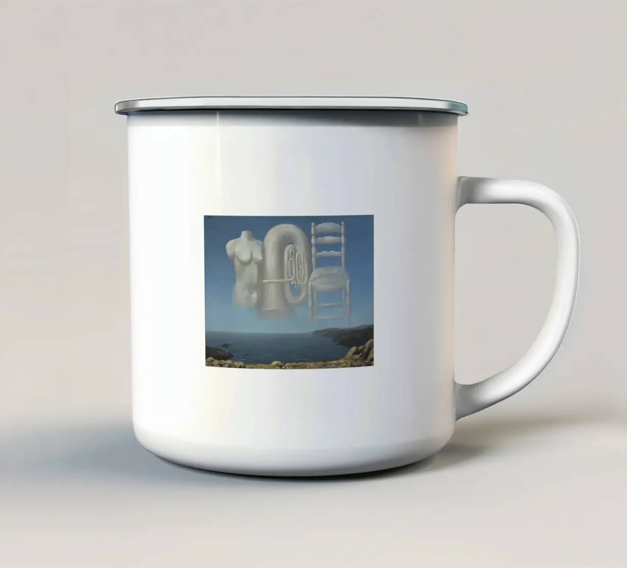 Le Temps Menaçant (Tempo minaccioso) di René Magritte tazza in smalto da Corene Morar