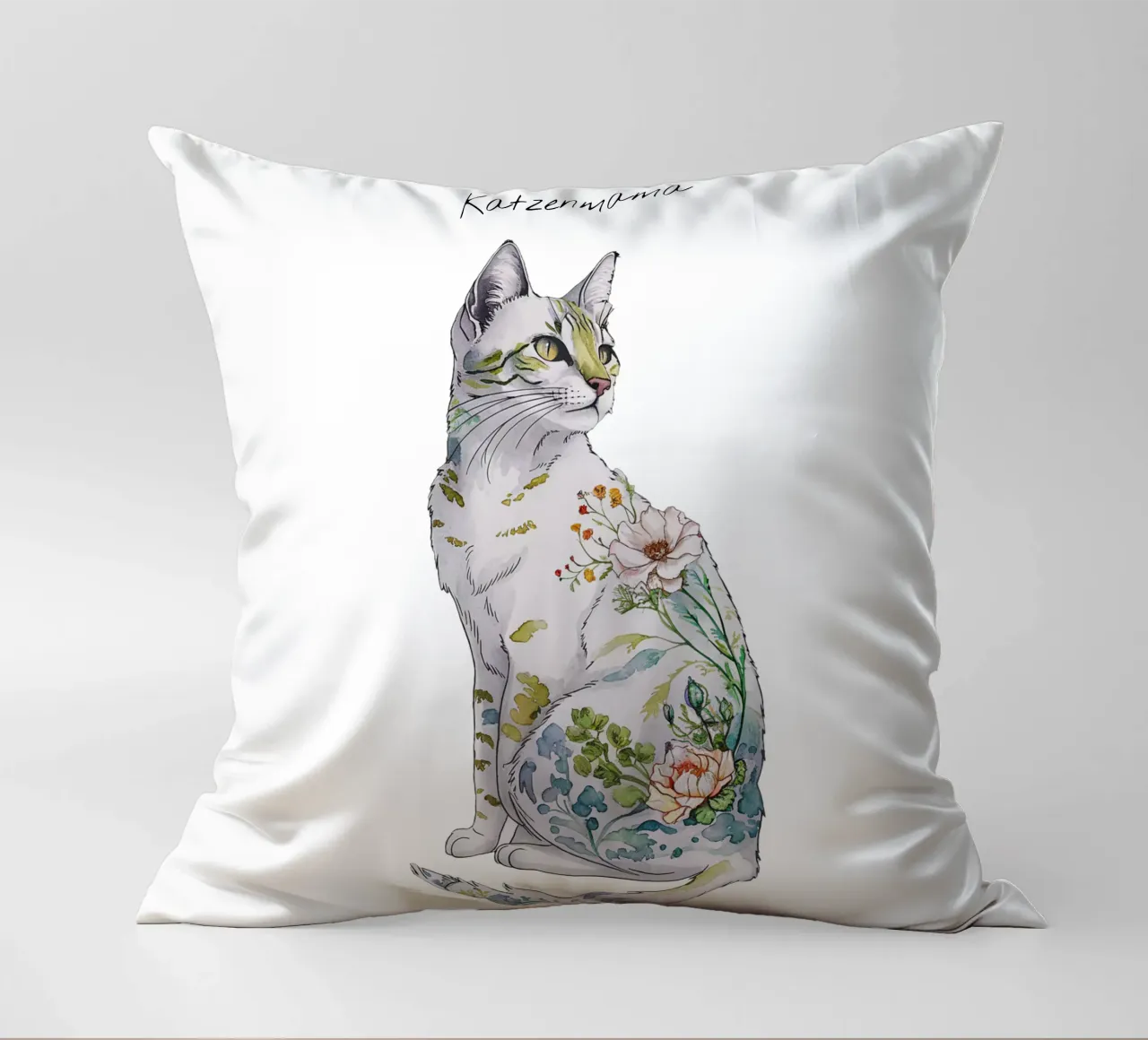 Cat motif floral with text of your choice decorative cushion by 20 Farben
