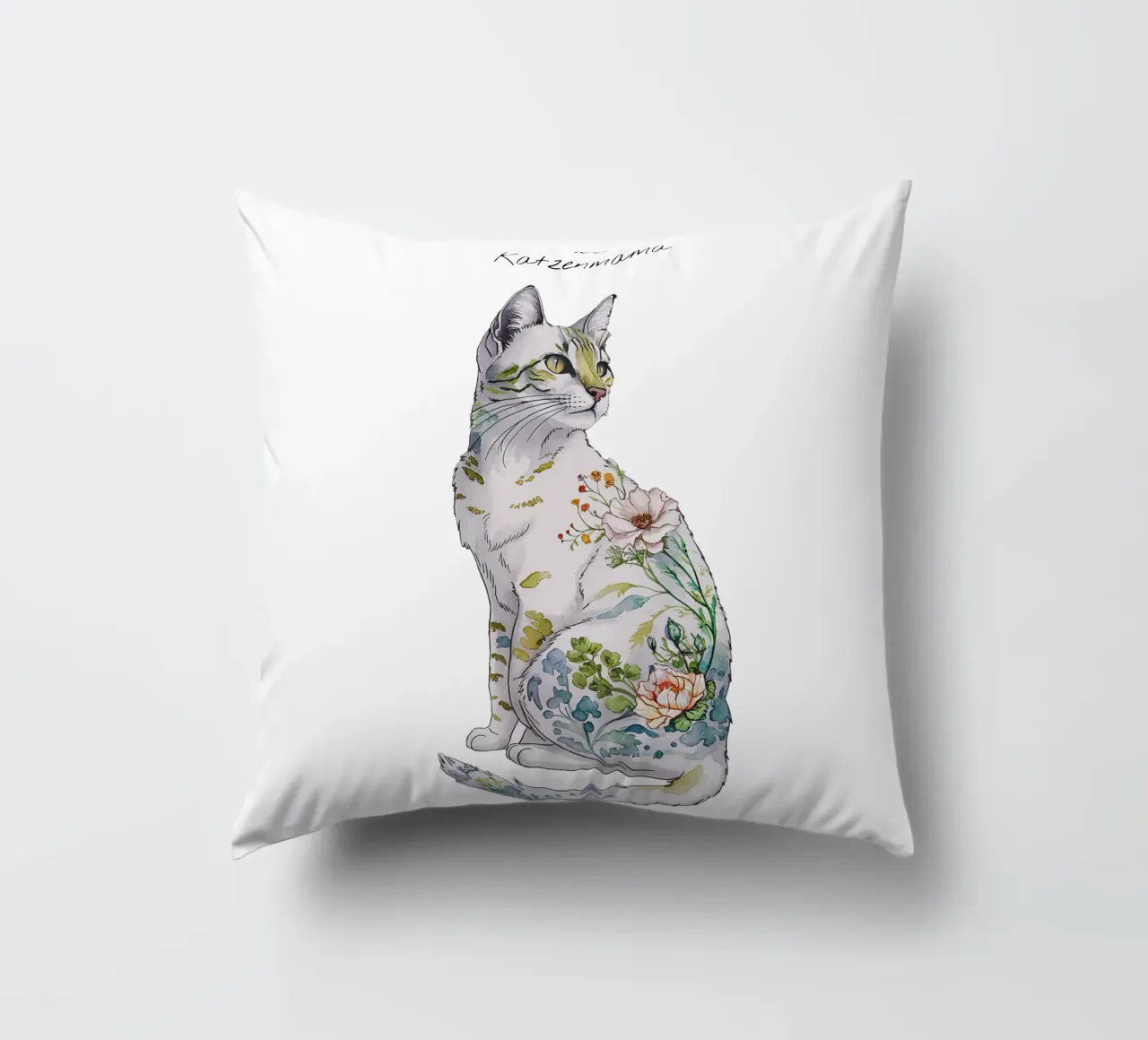 Cat motif floral with text of your choice decorative cushion by 20 Farben